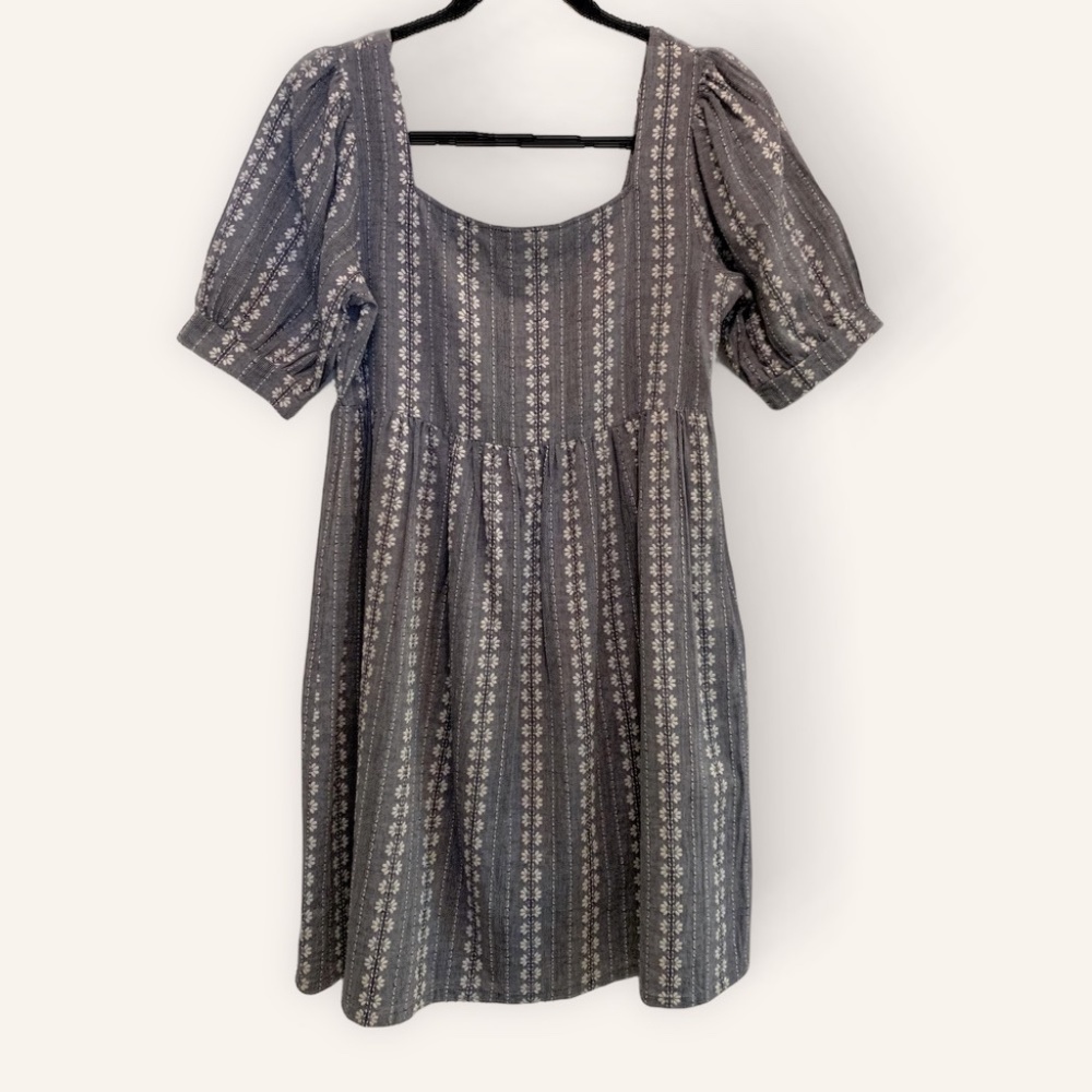 CUPIO | Mini Y2K Babydoll Dress Floral Lightweight Denim Puff Sleeve | Size S